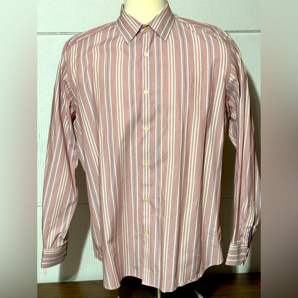 Banana Republic button up shirt size XL 17/17 1/2 pink white & blue 31” L